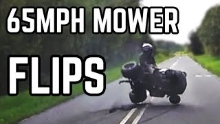 65MPH Racing Mower FLIPS  Racing Mower vs Drag Mini Bike [upl. by Ecirtal691]