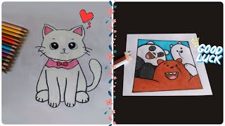 Cute Bear and Cat Drawing for Kids  Easy amp Adorable Animal Drawing Fun Tutorial for Children [upl. by Netsua]