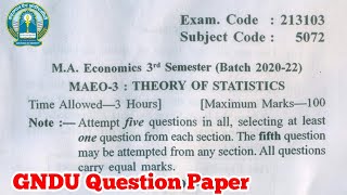 Gndu MA Economics 3rd Semester Theory of Statistics Question Paper  Ma Economics Question Paper [upl. by Oilegor806]