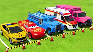 TRANSPORTING POLICE CAR FIRE DEPARTMENT AMBULANCE VEHICLES WITH TRUCKS  FS22 [upl. by Hoisch]