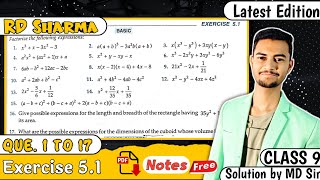 Ex 51 Q1 to Q17  RD Sharma Class 9  Chapter 5 Factorisation  MD Sir 9 [upl. by Milson372]