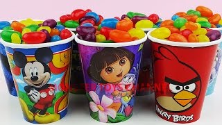 Jelly Bean Surprise Cups Angry Birds Dora Micky Mouse Elsa Elmo and Cookie Monster Finding Dory TMNT [upl. by Sutniuq200]