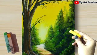 Soft Pastel Drawing  Creative way Blending technique Realistic Forest Landscape step by step [upl. by Kylander]