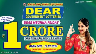 DEAR MEGHNA FRIDAY WEEKLY DEAR 1 PM ONWARDS DRAW DATE 12072024 NAGALAND STATE LOTTERIES [upl. by Ydnak873]