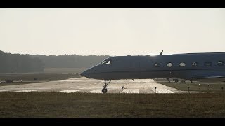 Gulfstream G550  N808JG  Takeoff from East Hampton Airport KHTO [upl. by Tewfik]