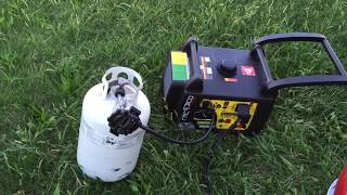 Testing a dualfuel Champion inverter generator on propane starting a 15000 BTU RV AC [upl. by Arbmat]