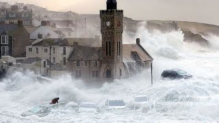 England Battered  Storm Surge Like a Tsunami Wave Bombard Cornwall Without Mercy [upl. by Akimat]