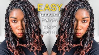 EASY PASSION SPRING TWISTS  NO Crochet NO Rubber Band  Kinky Twist Method For Beginners [upl. by Trahern]