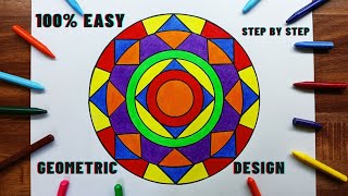 Most Easy Geometrical Rangoli Design Drawing In Circle  How to Draw Geometric Design In Circle [upl. by Enytsuj]