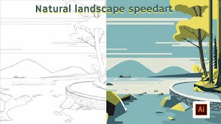 Lake side landscape process  Drawing on Adobe Photoshop CC and Vectoring in Adobe Illustrator CC [upl. by Annek]