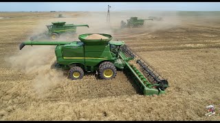 Wheat Harvest near Burlington Oklahoma with 4 John Deere S series combines [upl. by Ayimat]