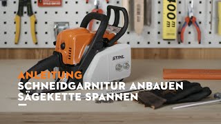 STIHL Motorsäge MS 170 Schiene und Kette montieren Sägekette spannen [upl. by Ajuna93]