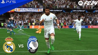 FC 24  Real Madrid vs Atalanta  UEFA Super Cup 2024  Mbappe brace rescues 10man Real Madrid [upl. by Eleumas]