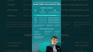 Cabin Crew Job In Saudia  Flynas Cabin Crew Job KSA flightattendant cabincrew shorts ksa [upl. by Anaehr278]