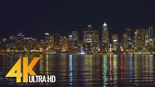 4K UHD Seattle at Night  Urban Relax Video View from Alki Beach Trail  3 Hours [upl. by Ariay787]