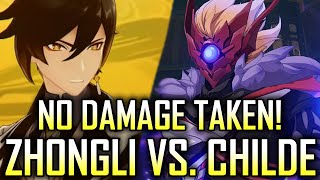 Zhongli 1v1 Childe  No Damage Taken Solo Clear Level 90 Golden House Boss Fight  Genshin Impact [upl. by Panta71]