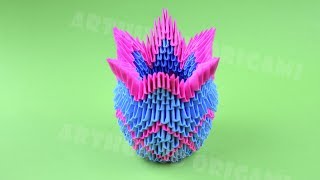 Origami vase from pieces of paper ♡ DIY How to make an origami vase 3D Tutorial [upl. by Farrel697]