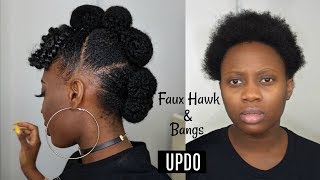 Easy Protective style  Faux hawk Updo with afro bangs on Short Natural Hair Tutorial [upl. by Mossberg]