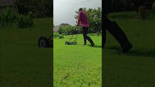 PUSH MOWER kicking up grass the old fashioned way lawncare grasscutting pushmower [upl. by Etteyniv540]