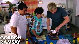 Gordon Ramsay Helps Prepare Food For A Malaysian Dinner Party  Gordons Great Escape [upl. by Ran870]