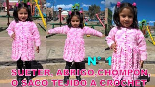 VIDEO COMPLETO de Como tejer el Abrigo o suéter N° 1 a crochet para bebes y niñas con trenzas [upl. by Demetra]