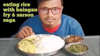 Eating Rice With Baingan Fry amp Sarson Saga Fry  Tasty Food  Simple Eating Video  Asmr Eating Show [upl. by Auqinihs112]