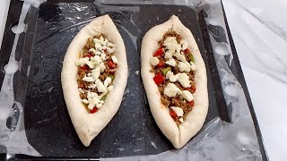 Turkish pizza recipe Turkish pide with mince lHow to make perfect turkish pide [upl. by Agemo]