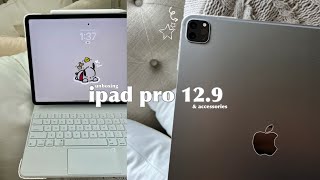 iPad Pro M2 129quot unboxing  Apple pencil 2 Apple magic keyboard  aesthetic layout📓🖇️🧸 [upl. by Nniuqal]