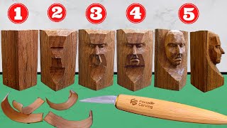 5 Steps for CARVE a FACE KNIFE ONLY Whittling WOOD CARVING for beginners Focuser Carving Knives [upl. by Atsyrhc]