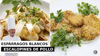 ESPÁRRAGOS blancos en tres texturas  ESCALOPINES de POLLO con salsa de queso  con Arguiñano [upl. by Moria497]