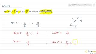 If cos theta   35 and pi lt theta lt 3pi2 find the value of sec theta  tan th [upl. by Gio]