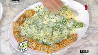 Receta de hoy ravioles pollo y verdura con salsa 4 quesos y cibolullette [upl. by Lyndsay]