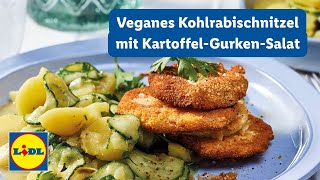 Vegan Kochen  Kohlrabi Schnitzel mit KartoffelGurkensalat  Lidl kochen [upl. by Ibocaj911]