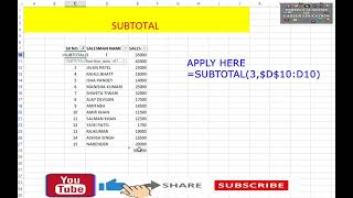 SUBTOTAL IN EXCEL [upl. by Ndnarb]