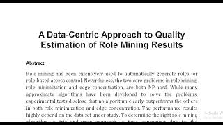 A Data Centric Approach to Quality Estimation of Role Mining Results [upl. by Yerxa]