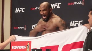 Yoel Romero defiantly yells at UFC 248 official weighins “How many years” [upl. by Sillihp]