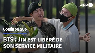 Corée du Sud Jin premier membre de BTS libéré de son service militaire  AFP [upl. by Weslee]