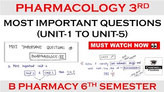 Pharmacology 6th semester Important Questions  Pharmacology 3 Important Questions Carewell Pharma [upl. by Lundberg]