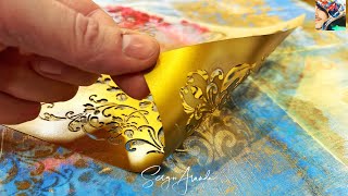 Stencil  Newspaper amp Acrylic Paint  Stunning Art Gold Decay 🤩 You Wont Believe How Simple It Is [upl. by Agnese125]