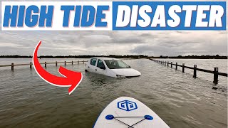 Driver Attempts to Cross Flooded Road High Tide Mersea Island SUP [upl. by Lladnar942]