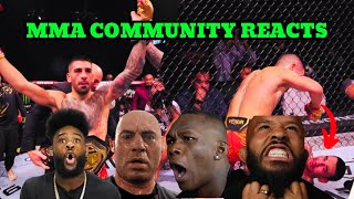 ILIA TOPURIA VS MAX HOLLOWAY REACTIONS MMA COMMUNITY REACTS TO ILIA TOPURIA VS MAX HOLLOWAY [upl. by Kallman]