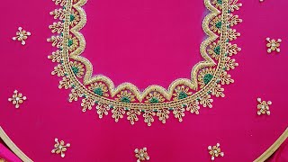 Pink Blouse gold and green combination bridal Aari work blouse design [upl. by Saxen956]