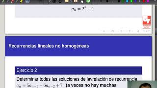 Matemáticas discretas II Clase 44 Recurrencias no homogeneas [upl. by Ttcos]