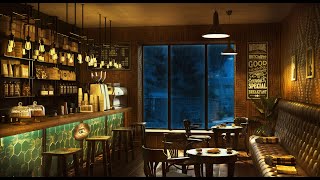 Night in Cozy Coffee Shop Ambience  Calm amp Relaxing Background Jazz Music With Rain Sounds [upl. by Thebazile173]