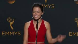 Tatiana Maslany Emmys 2016 Full Backstage Interview [upl. by Erasmo411]