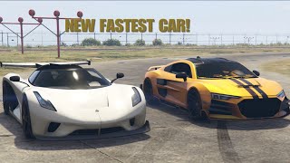 GTA ONLINE NEW ENTITY MT VS OBEY 10F DRAG RACE  JESKO VS R8 [upl. by Ab]