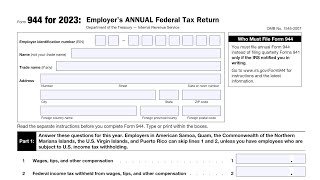 IRS Form 944 walkthrough Employer’s ANNUAL Federal Tax Return [upl. by Nolram298]