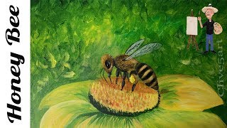 Honey Bee and sunflower Acrylic painting [upl. by Wareing578]