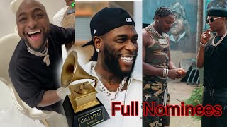 Grammy Award Nominations Full ListDavido Wizkid Burna Boy And Asake [upl. by Leviram]