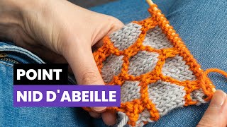 Points tricot deux couleurs  Comment tricoter le point nid dabeille [upl. by Lipinski]